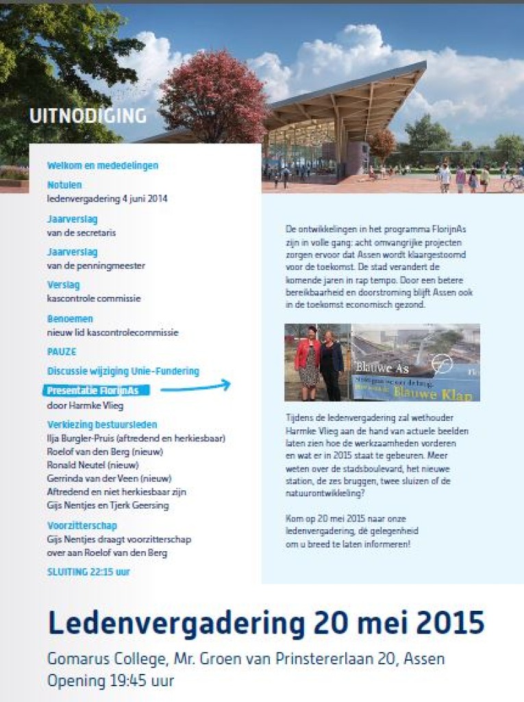 Uitnodiging ledenvergadering 20 mei 2015